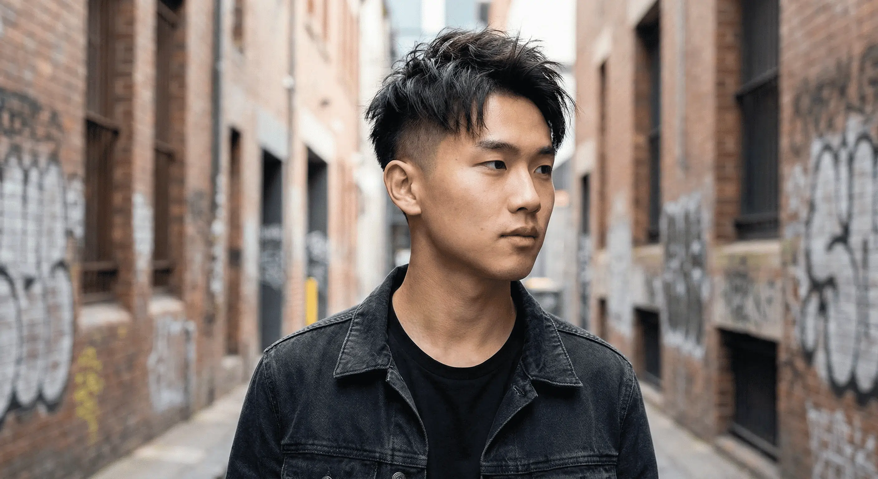 Asian man receiving a haircut at a barbershop captured through a mirror reflection