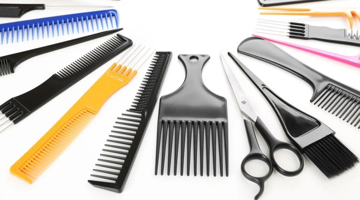 Variety of barber combs and brushes